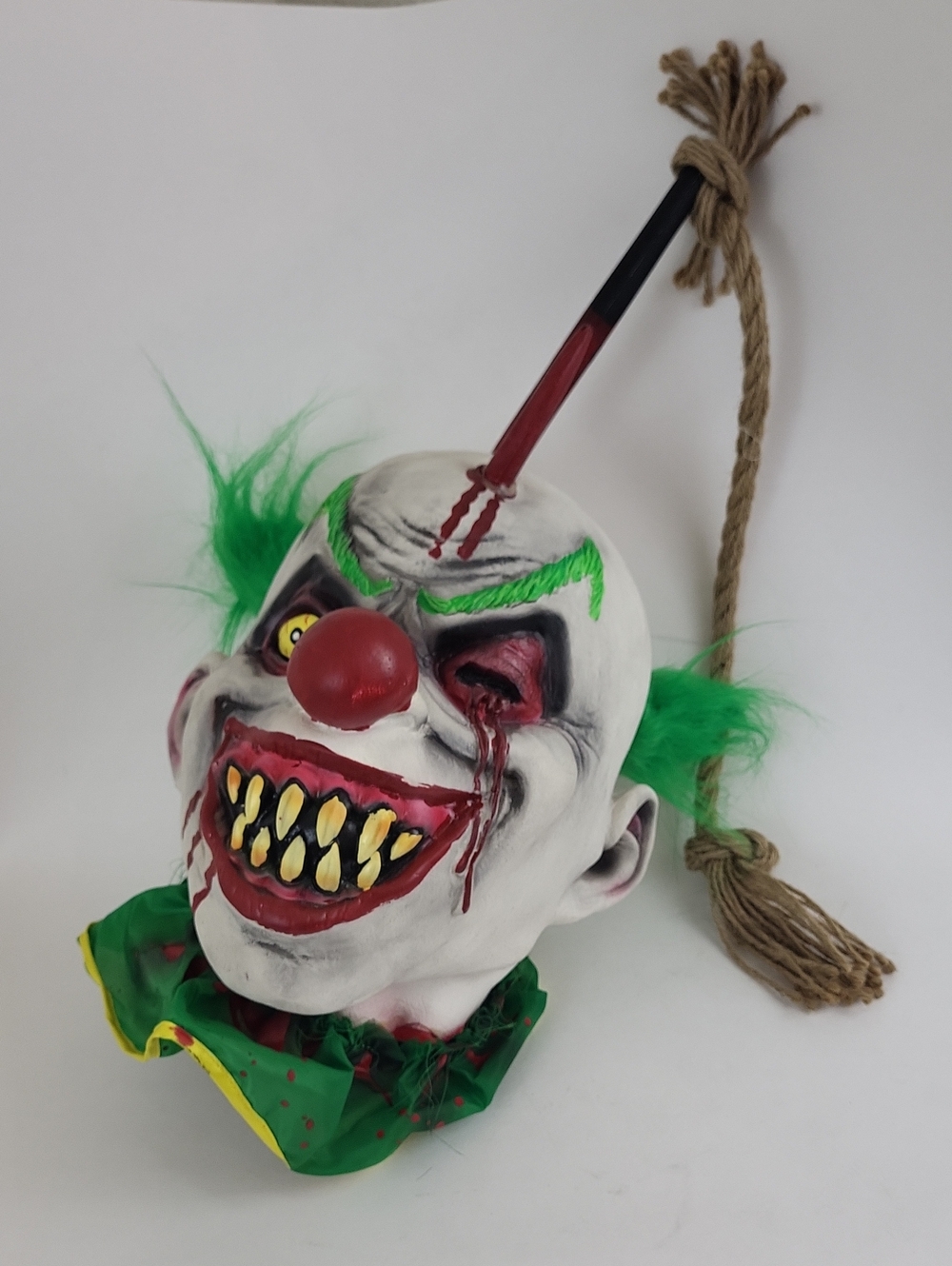 Creepy Severed Clown Head w/ Hook Hanging Halloween Prop Eye Catching Life Size